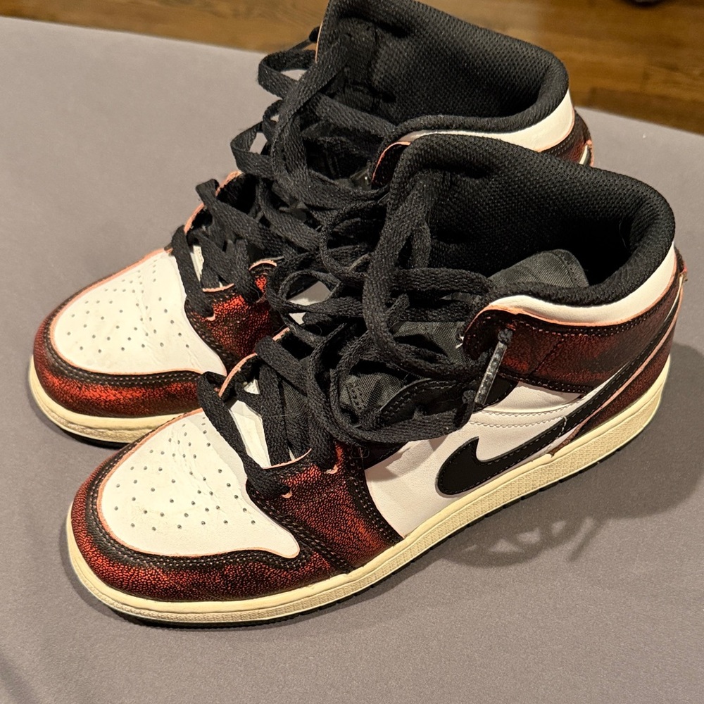Nike Black, White & Red Metallic Mid-Top Sneakers
